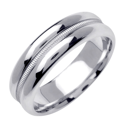 Men's Domed Wedding Band in 18k White Gold 6.5mm