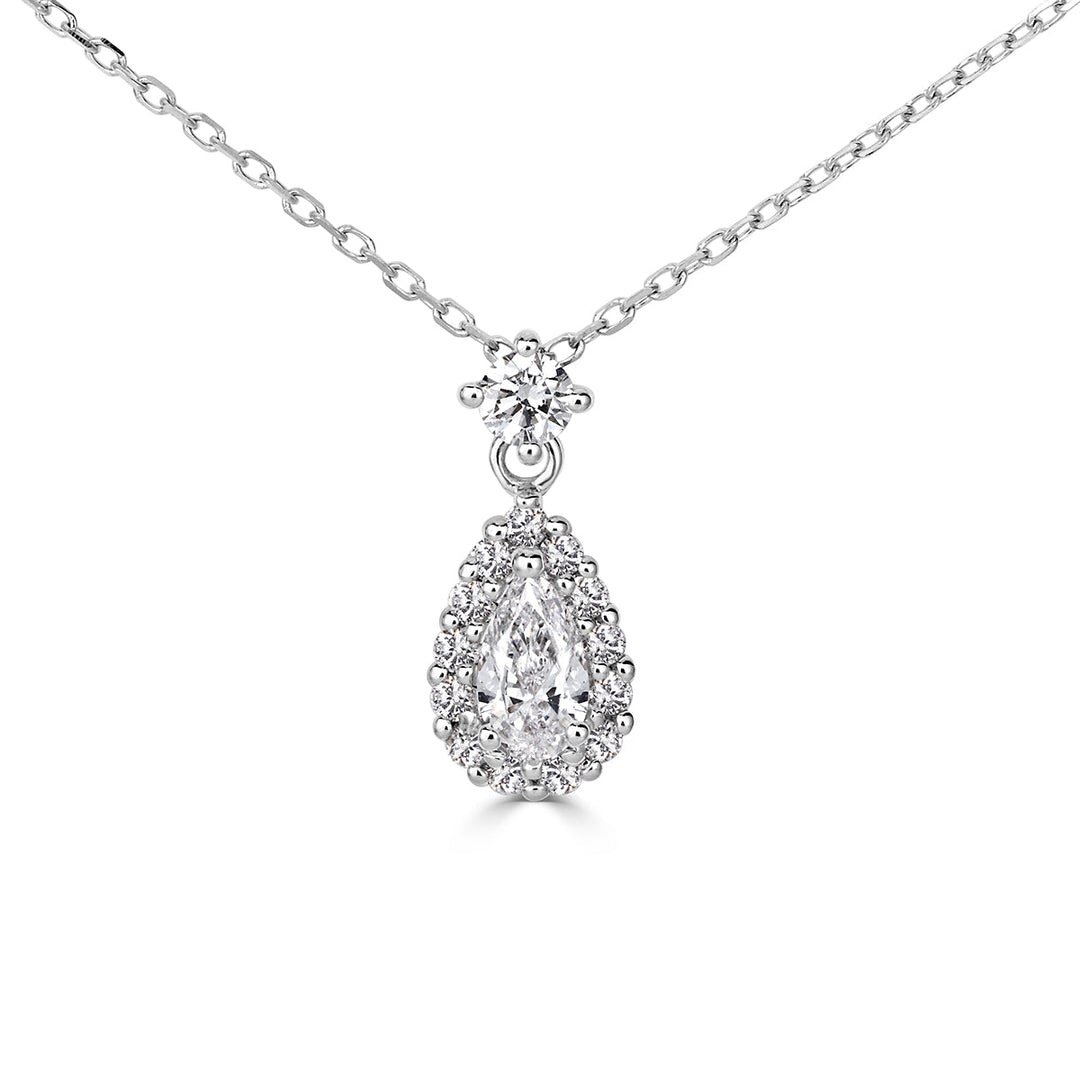 0.44ct Pear Shaped and Round Brilliant Cut Lab Diamond Pendant in 18K White Gold