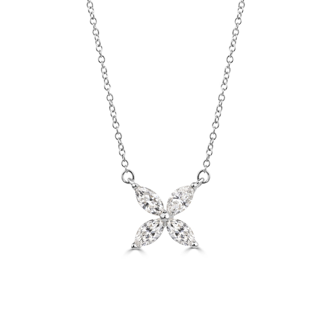 0.45ct Marquise Cut Lab Diamond Floral Pendant in 18K White Gold