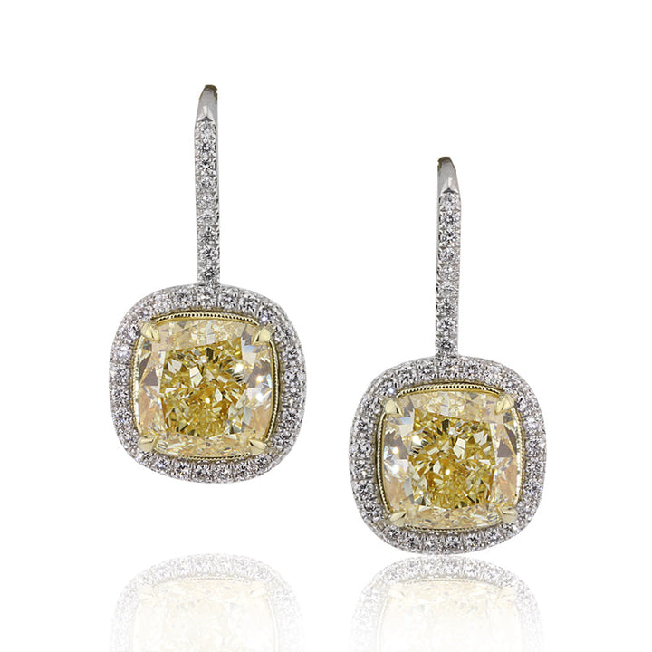 8.72ct Fancy Yellow Cushion Cut Lab Diamond Dangle Earrings