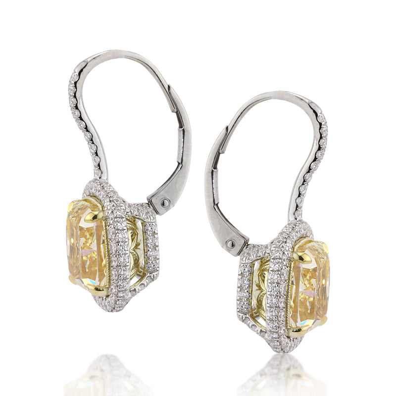 8.72ct Fancy Yellow Cushion Cut Lab Diamond Dangle Earrings