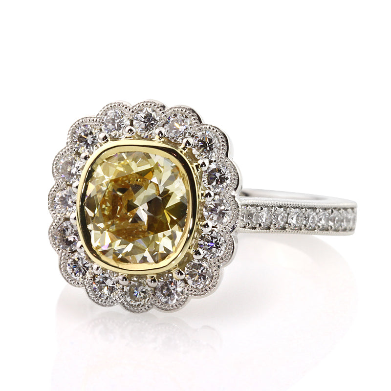 3.27ct Fancy Yellow Old Mine Cut Lab Diamond Engagement Ring