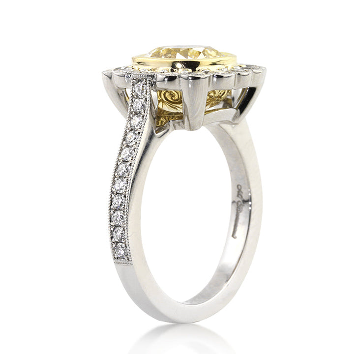 3.27ct Fancy Yellow Old Mine Cut Lab Diamond Engagement Ring