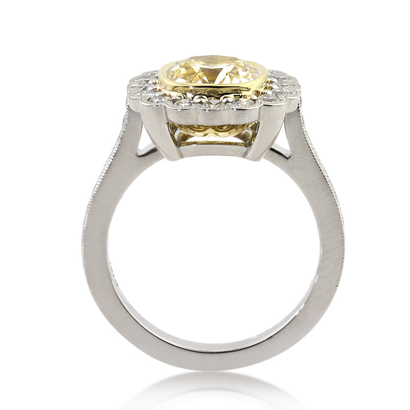 3.27ct Fancy Yellow Old Mine Cut Lab Diamond Engagement Ring