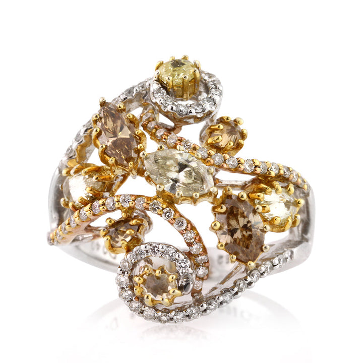 2.02ct Fancy Color Marquise, Pear and Round Cut Lab Diamond Right-Hand Ring