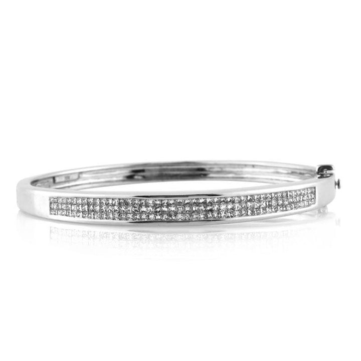 2.25ct Invisible Set Princess Cut Lab Diamond Bangle Bracelet in 14k White Gold