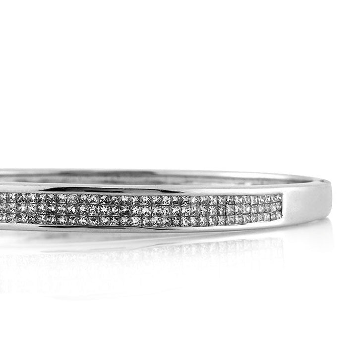 2.25ct Invisible Set Princess Cut Lab Diamond Bangle Bracelet in 14k White Gold