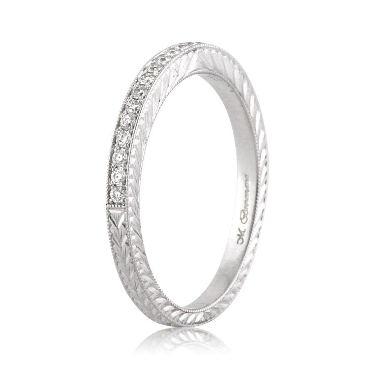 0.50ct Round Brilliant Cut Lab Diamond Pavé Wedding Band with Hand Engraving