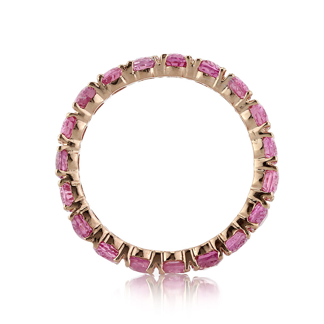 5.00ct Oval Cut Pink Sapphire Eternity Band in 14k Rose Gold