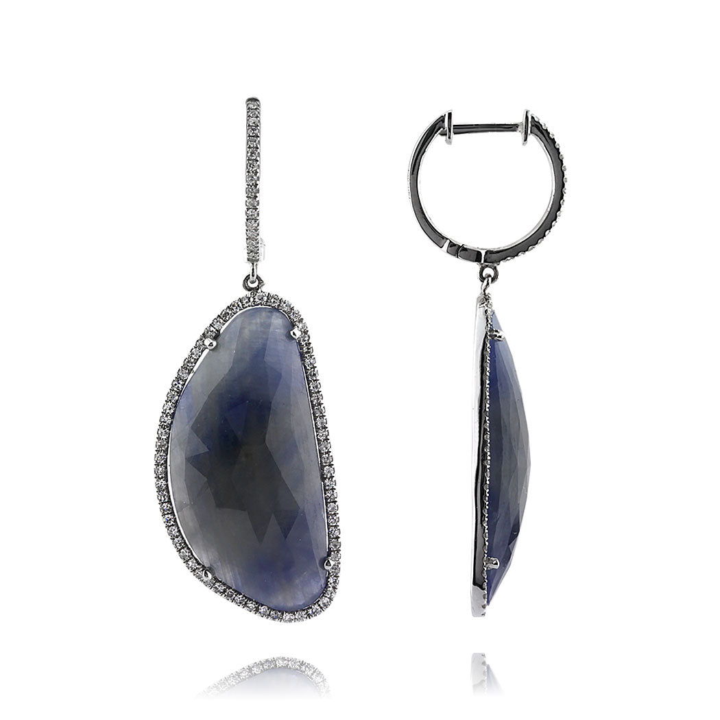 28.18ct Sapphire and Round Brilliant Cut Lab Diamond Dangle Earrings