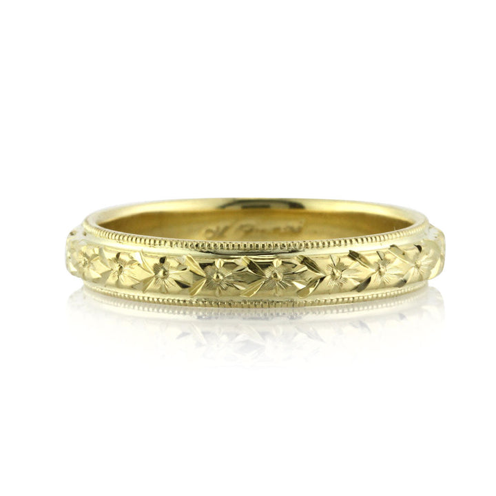 Women's Hand Engraved Wedding Band in 18k Yellow Gold