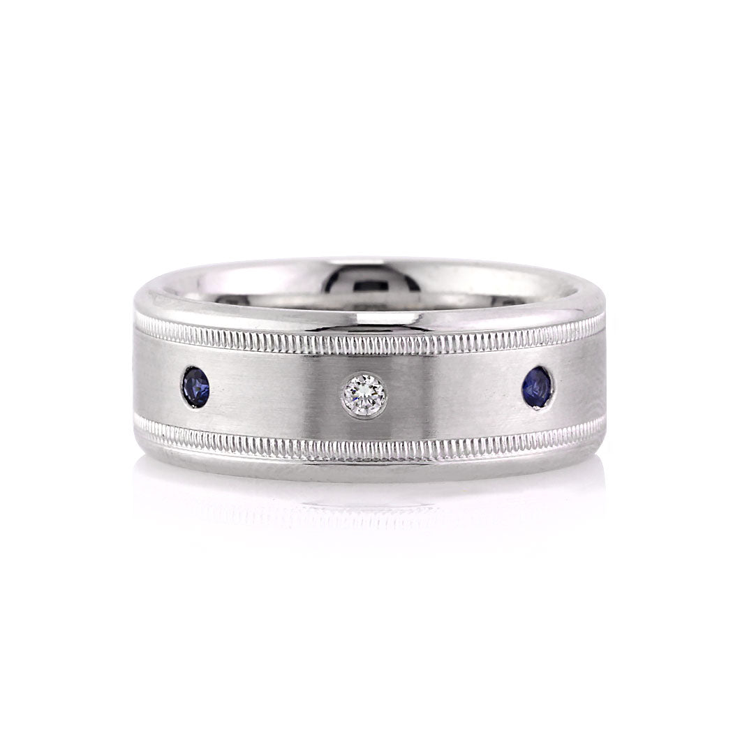 Men's 0.35ct Sapphire and Lab Diamond Wedding Band in 14k White Gold 8.50mm