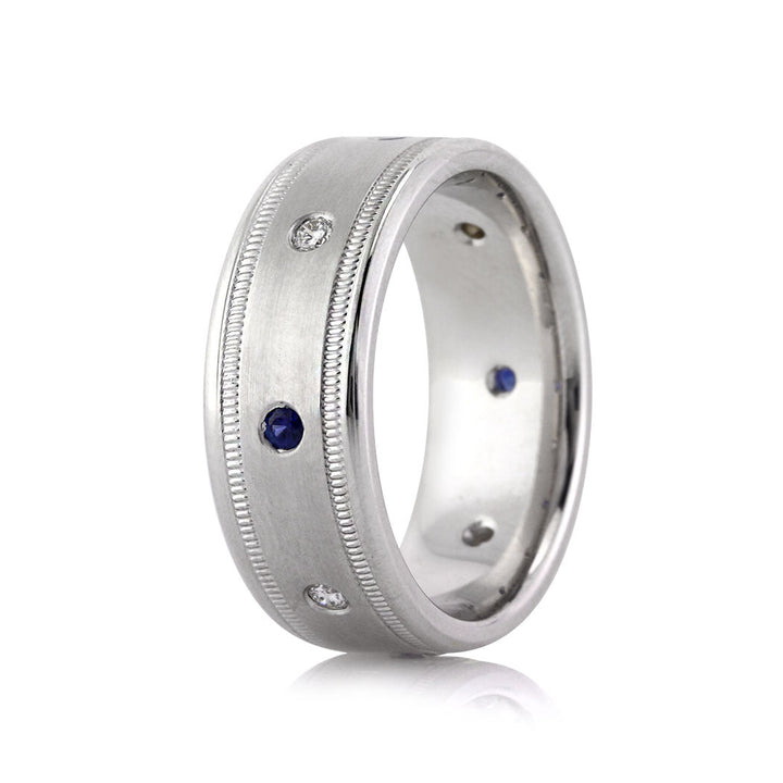 Men's 0.35ct Sapphire and Lab Diamond Wedding Band in 14k White Gold 8.50mm