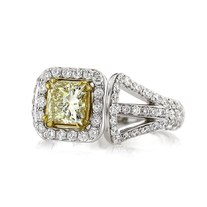 2.12ct Fancy Light Yellow Princess Cut Lab Diamond Engagement Ring