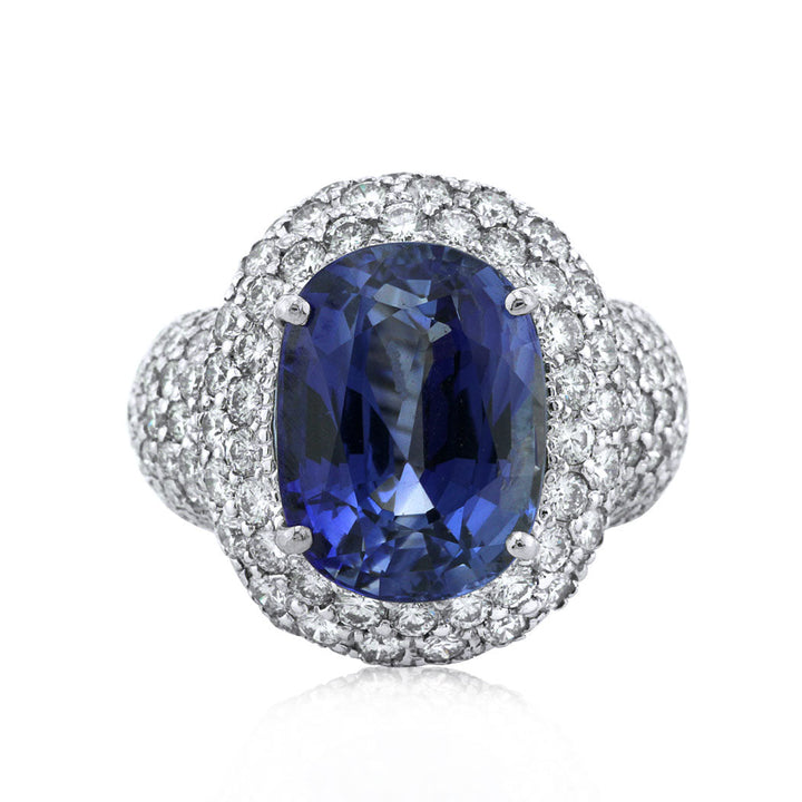 12.94ct Oval Cut Ceylon Sapphire and Lab Lab Diamond Right-Hand Ring