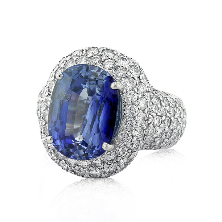 12.94ct Oval Cut Ceylon Sapphire and Lab Lab Diamond Right-Hand Ring