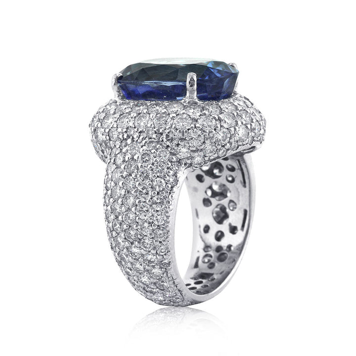 12.94ct Oval Cut Ceylon Sapphire and Lab Lab Diamond Right-Hand Ring