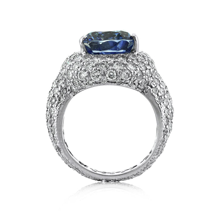 12.94ct Oval Cut Ceylon Sapphire and Lab Lab Diamond Right-Hand Ring