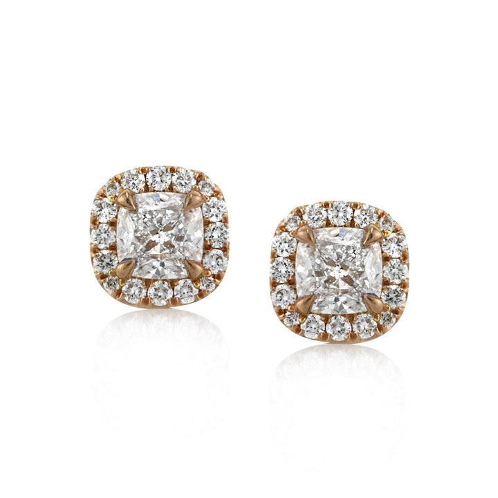 1.25ct Cushion Cut Lab Diamond Stud Earrings in 18k Rose Gold