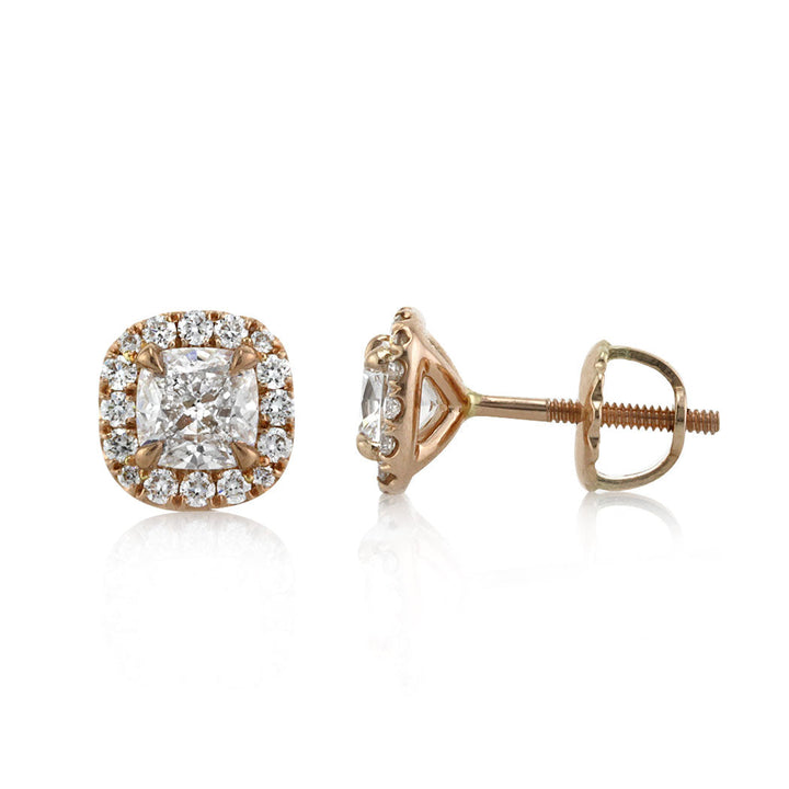 1.25ct Cushion Cut Lab Diamond Stud Earrings in 18k Rose Gold