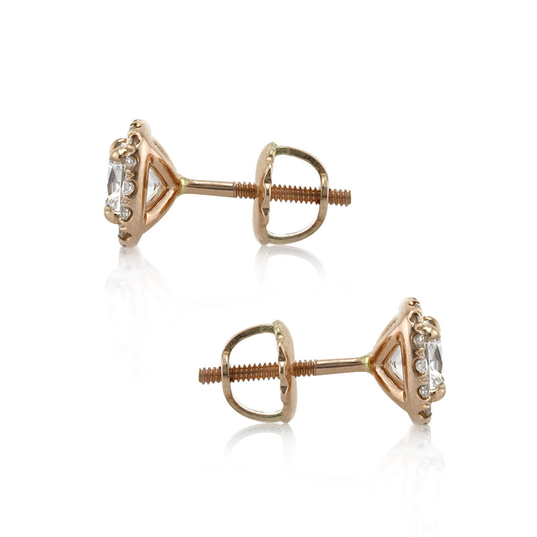 1.25ct Cushion Cut Lab Diamond Stud Earrings in 18k Rose Gold