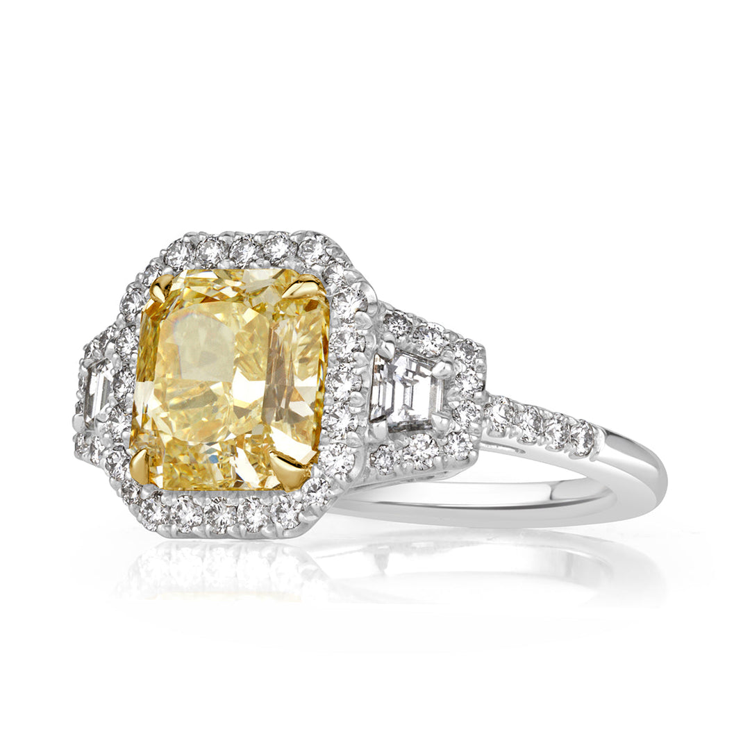 3.46ct Fancy Yellow Radiant Cut Lab Diamond Engagement Ring