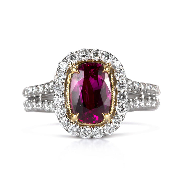 2.91ct Cushion Cut Ruby and Lab Diamond Ring