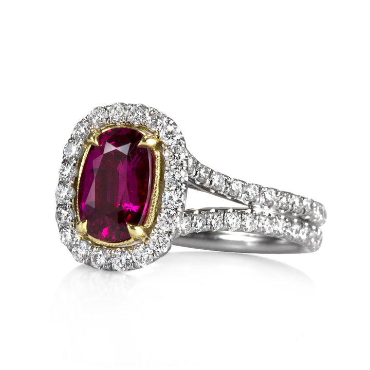 2.91ct Cushion Cut Ruby and Lab Diamond Ring