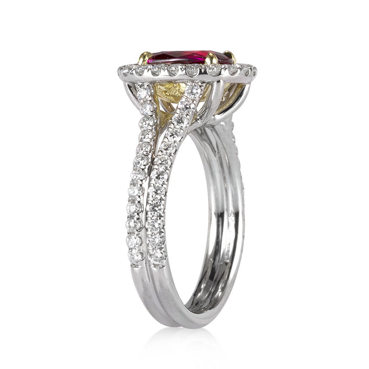 2.91ct Cushion Cut Ruby and Lab Diamond Ring