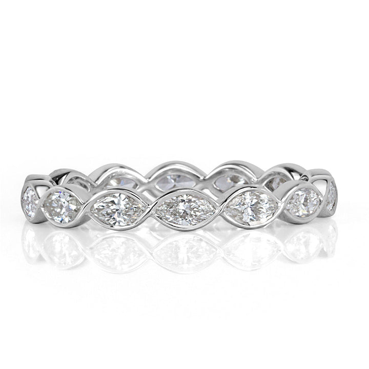 1.05ct Marquise Cut Lab Diamond Bezel Set Eternity Band in 18k White Gold