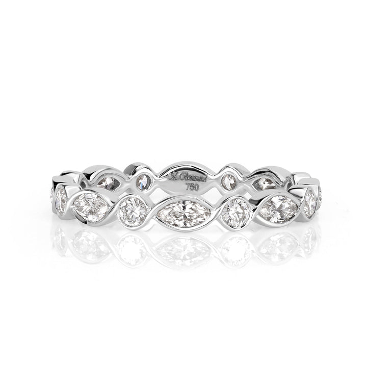 1.00ct Marquise and Round Brilliant Cut Lab Diamond Bezel Set Eternity Band in 18k White Gold