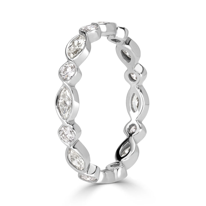 1.00ct Marquise and Round Brilliant Cut Lab Diamond Bezel Set Eternity Band in 18k White Gold