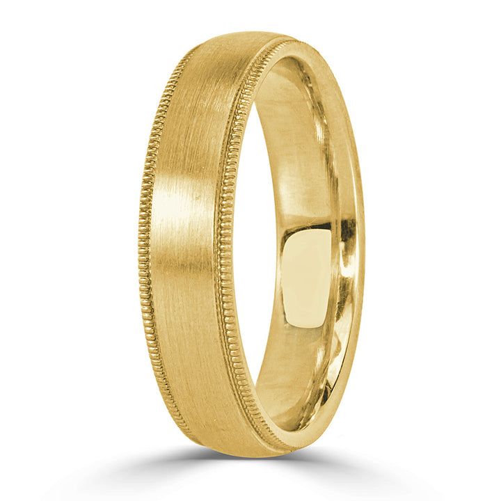 Men's Satin Milgrain Wedding Band in 18k Yellow Gold 5mm