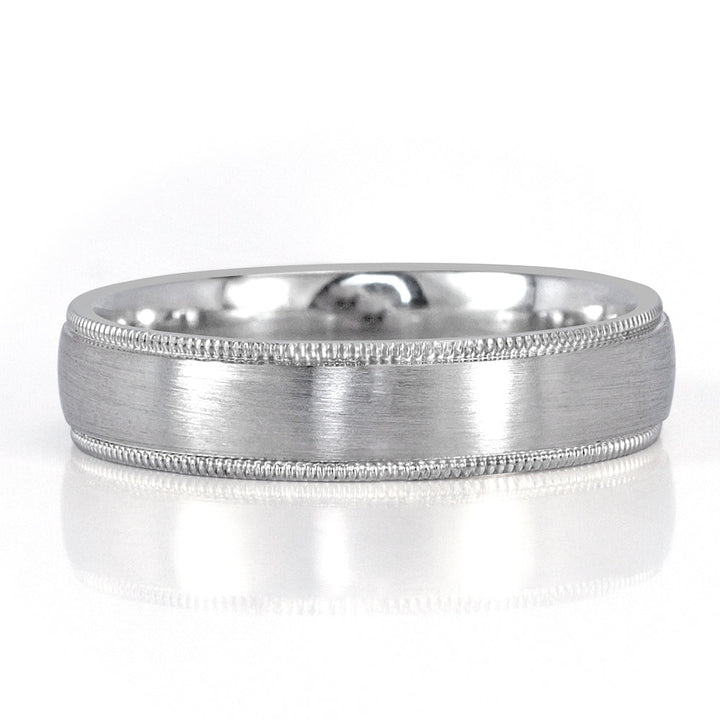 Men's Milgrain Satin Finish Wedding Band in Platinum 5mm