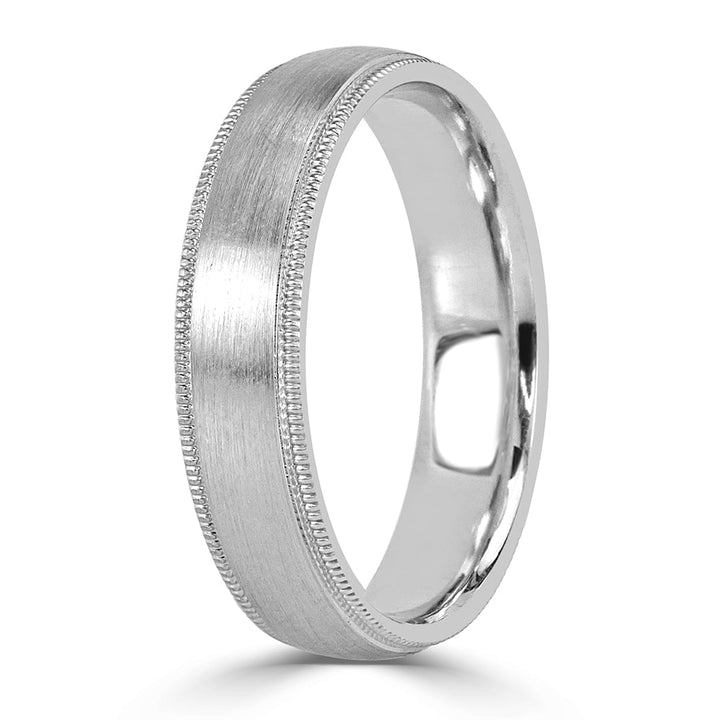 Men's Milgrain Satin Finish Wedding Band in Platinum 5mm