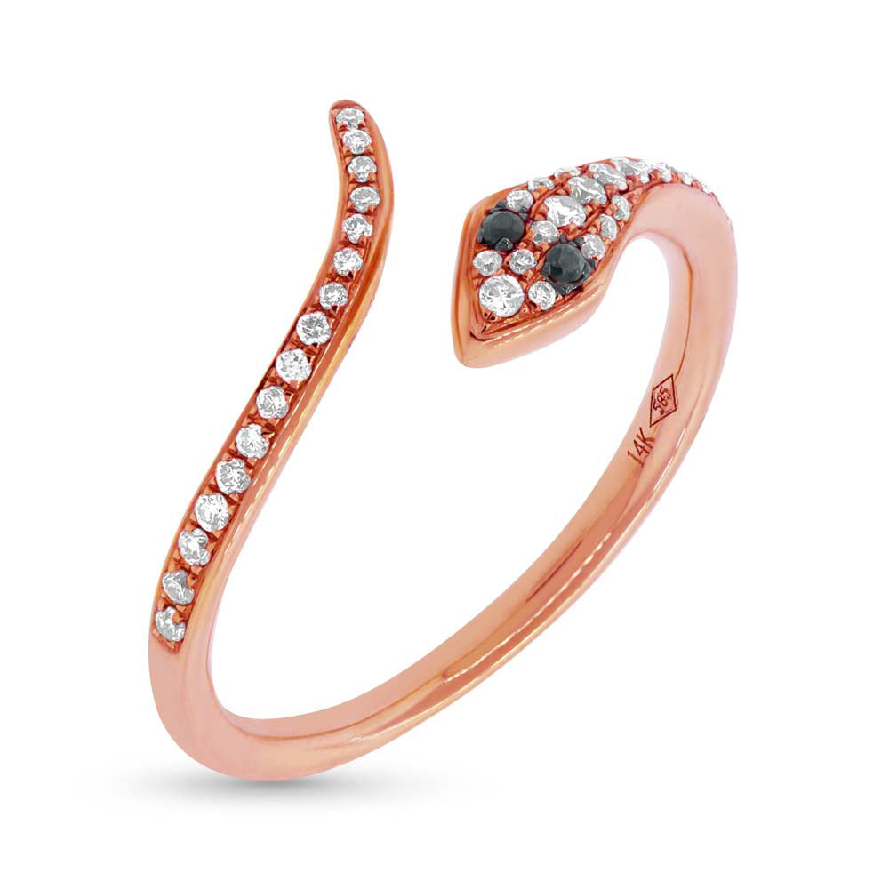 0.20ct Fancy Black and White Lab Diamond Snake Ring in 14k Rose Gold