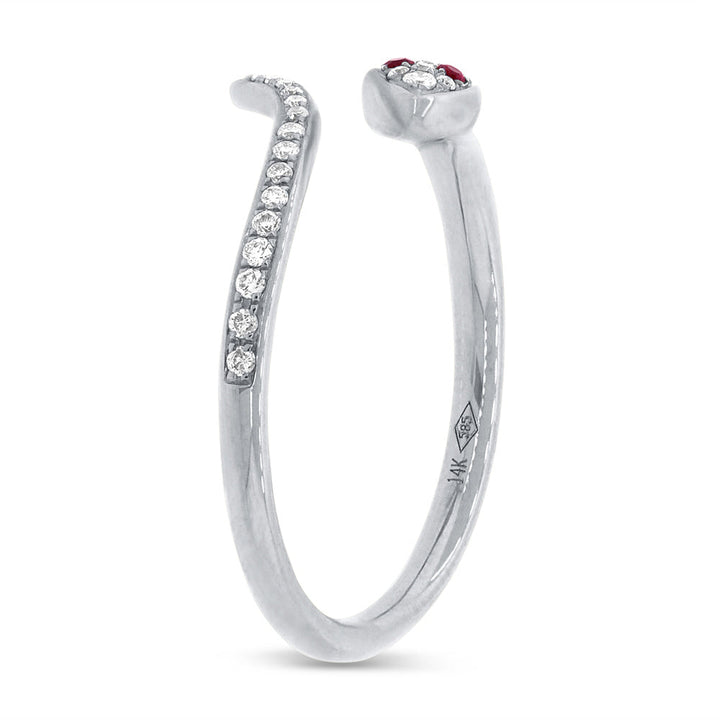 0.22ct Ruby and White Lab Diamond Snake Ring in 14k White Gold