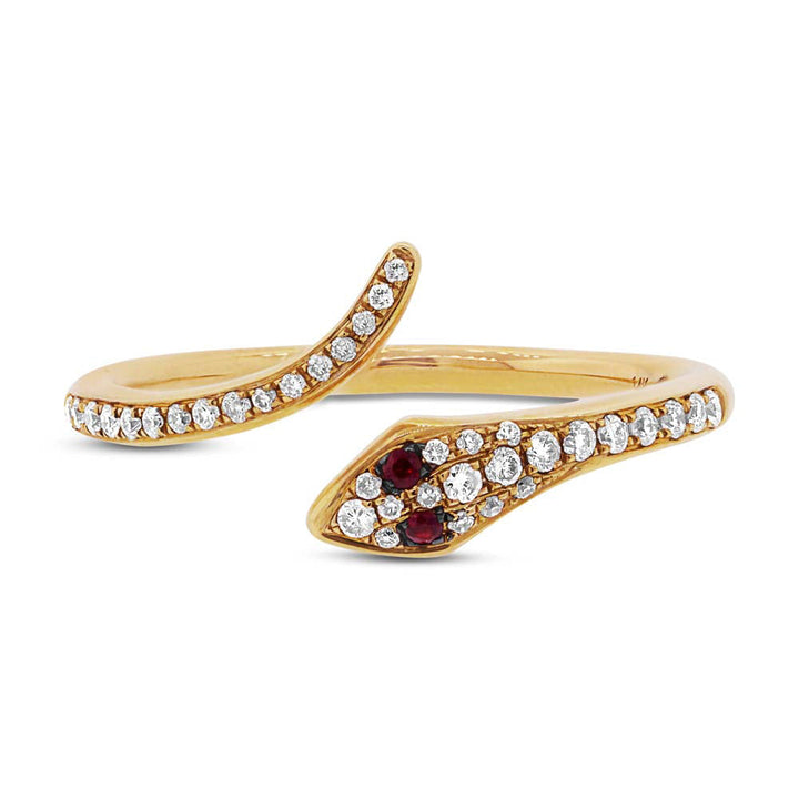 0.22ct Ruby and Lab Diamond Snake Ring in 14k Yellow Gold