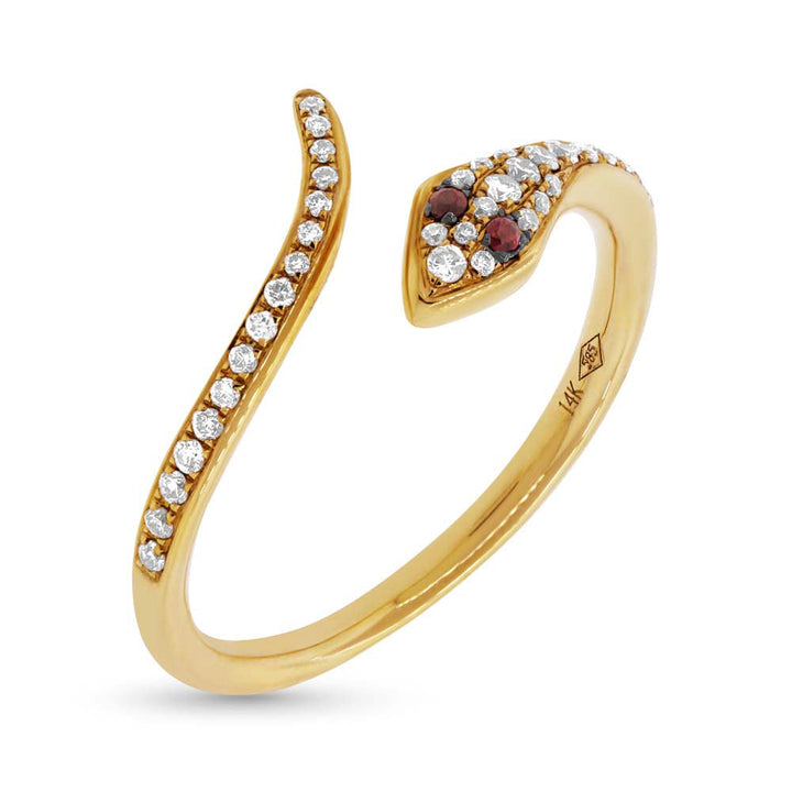 0.22ct Ruby and Lab Diamond Snake Ring in 14k Yellow Gold