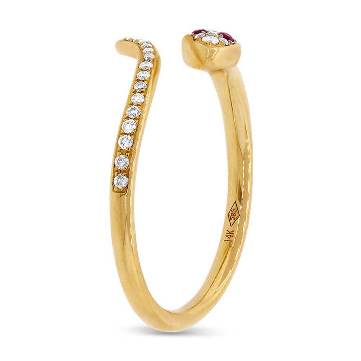 0.22ct Ruby and Lab Diamond Snake Ring in 14k Yellow Gold