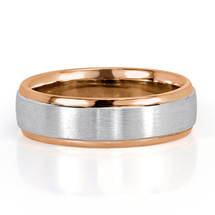 Men's Two-Tone Satin Finished Wedding Band in 18k Rose and White Gold 6.5mm