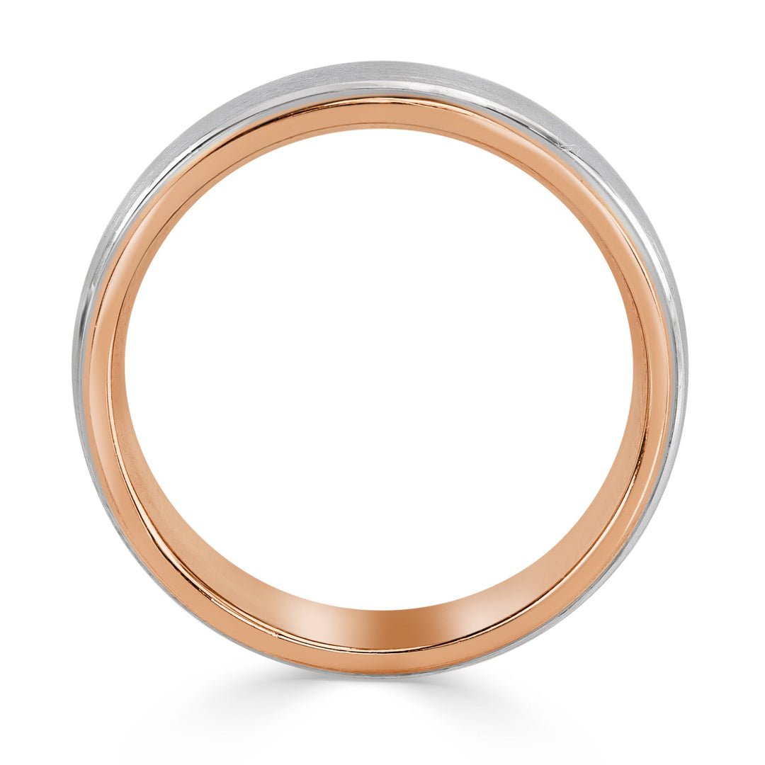 Men's Two-Tone Satin Finished Wedding Band in 18k Rose and White Gold 6.5mm