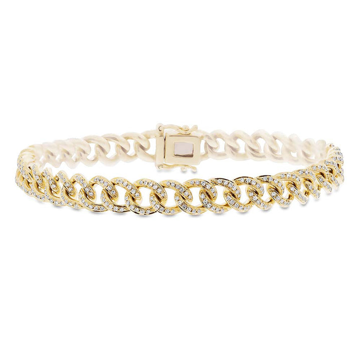 0.98ct Round Brilliant Cut Lab Diamond Cuban Link Bracelet in 14K Yellow Gold