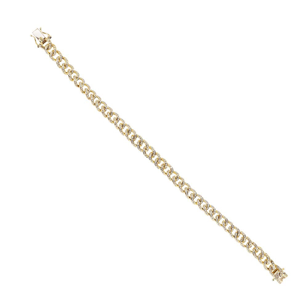 0.98ct Round Brilliant Cut Lab Diamond Cuban Link Bracelet in 14K Yellow Gold