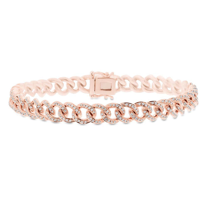 0.98ct Round Brilliant Cut Lab Diamond Cuban Link Bracelet in 14k Rose Gold