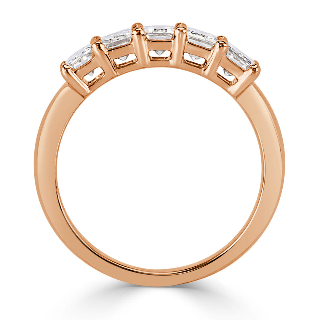 1.55ct Emerald Cut Lab Diamond Five-Stone Ring in 18k Rose Gold