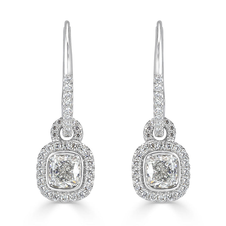 1.77ct Cushion Cut Lab Diamond Dangle Earrings in 18k White Gold