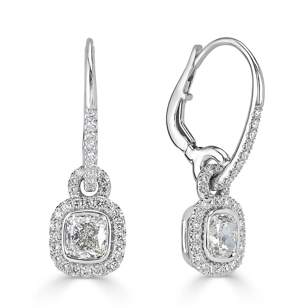 1.77ct Cushion Cut Lab Diamond Dangle Earrings in 18k White Gold