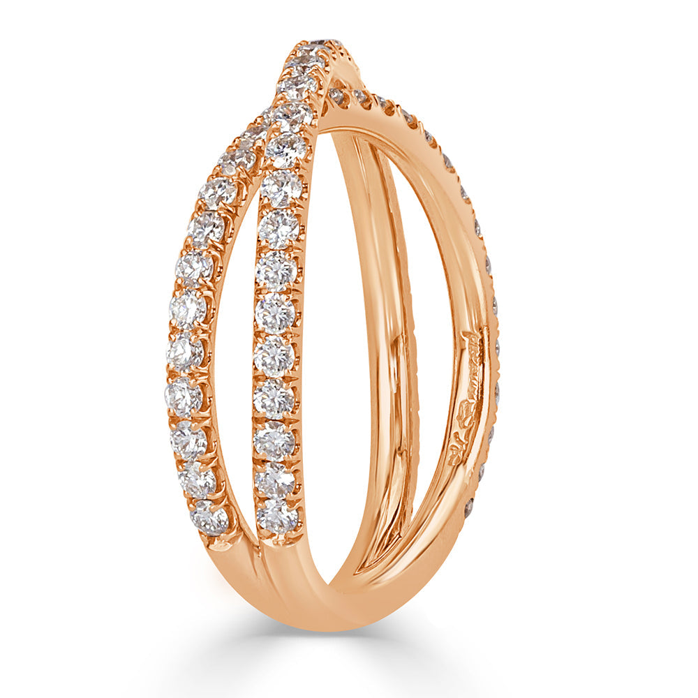 0.85ct Round Brilliant Cut Lab Lab Diamond Crisscross Ring in 18k Rose Gold