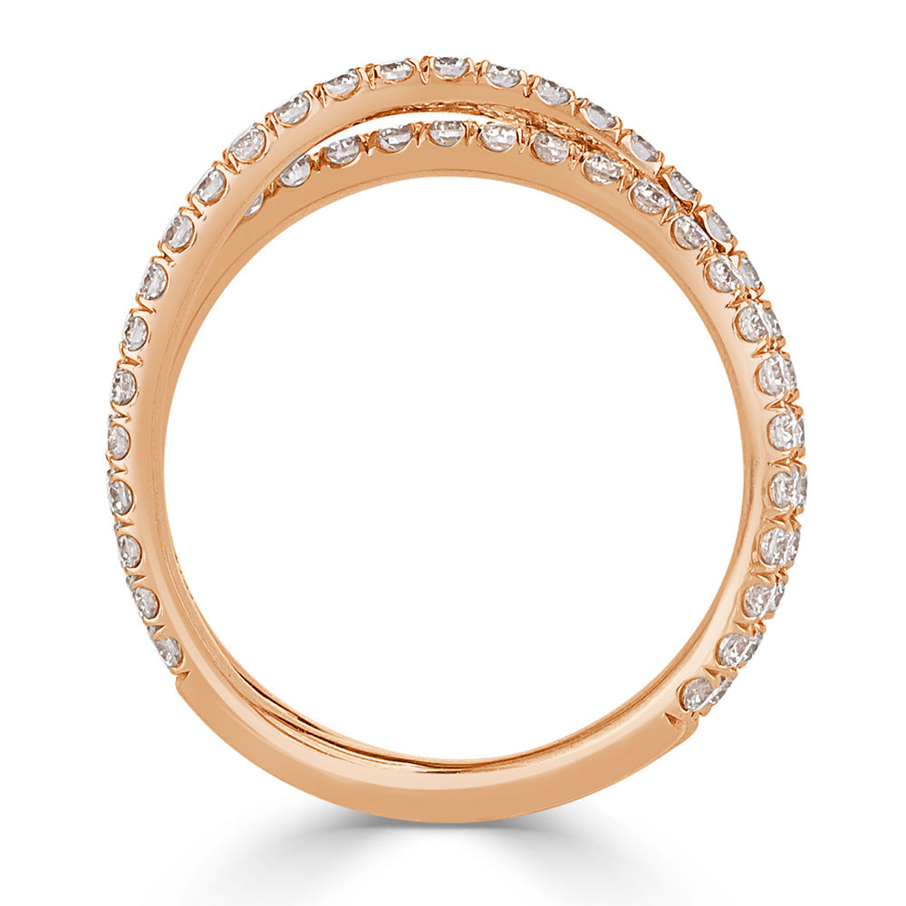 0.85ct Round Brilliant Cut Lab Lab Diamond Crisscross Ring in 18k Rose Gold